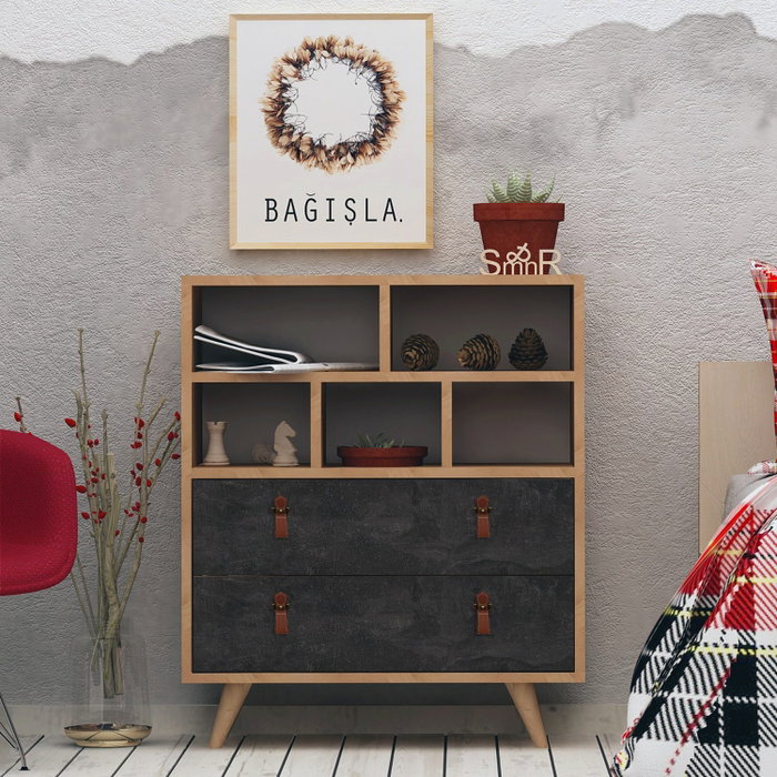 Hanah Home Marco Cómoda en Roble y Gris Oscuro